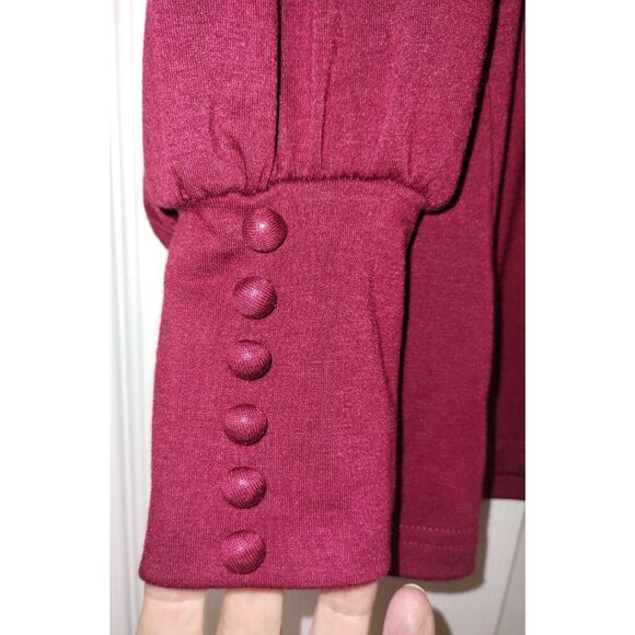 LUYAA Red-Wine Long Puff Sleeve Top w\Button Cuffs (Sz Lg) - Picture 4 of 9